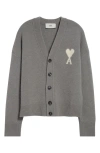Ami Alexandre Mattiussi Ami Paris Ami De Coeur Alpaca Blend V-neck Cardigan In Gray