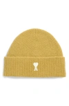 Ami Alexandre Mattiussi Ami Paris Ami De Coeur Appliqué Mohair Blend Cuffed Beanie In Yellow