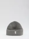 Ami Alexandre Mattiussi Heart Friend Knitted Beanie With Folded Brim In Gray