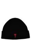 Ami Alexandre Mattiussi Ami Paris Ami De Coeur Logo Embroidered Ribbed-knitted Beanie In Black