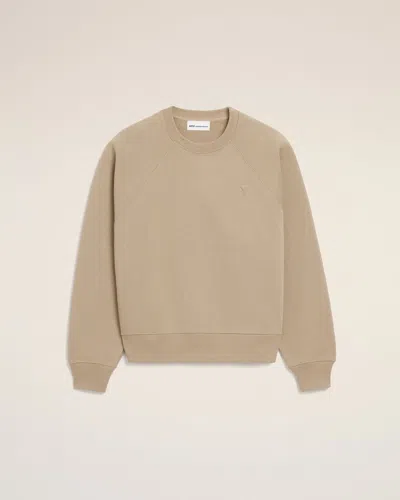 Ami Alexandre Mattiussi Ami Paris Ami De Coeur Beige Taupe Cotton Sweater