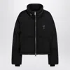 Ami Alexandre Mattiussi Black Down Jacket With Adc Embroidery And Removable Hood In Tech Fabric Woman