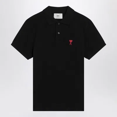 AMI ALEXANDRE MATTIUSSI AMI PARIS  AMI DE COEUR BLACK POLO SHIRT