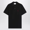 Ami Alexandre Mattiussi Ami Paris Men Black Polo Shirt With Adc Embroidery At The Front In Cotton Man In Black