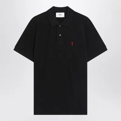 AMI ALEXANDRE MATTIUSSI AMI PARIS AMI DE COEUR BLACK POLO SHIRT