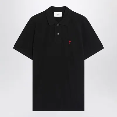 Ami Alexandre Mattiussi Ami Paris Men Black Polo Shirt With Adc Embroidery At The Front In Cotton Man