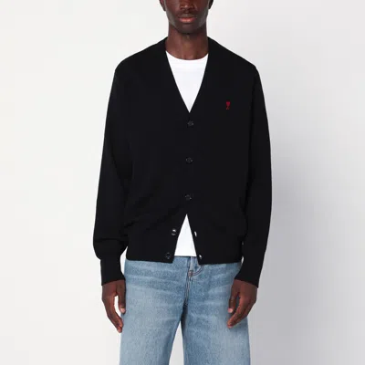 Ami Alexandre Mattiussi Ami De Coeur Black Wool Cardigan