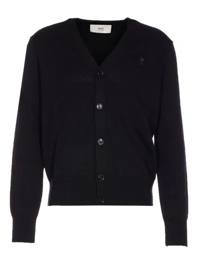 Ami Alexandre Mattiussi Ami Paris  Ami De Coeur Black Wool Cardigan