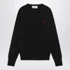 Ami Alexandre Mattiussi Ami Paris Ami De Coeur Patch Merino Wool Cardigan In Black