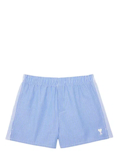 Ami Alexandre Mattiussi Ami Paris Ami De Coeur Blue Striped Boxer In Azurewhite