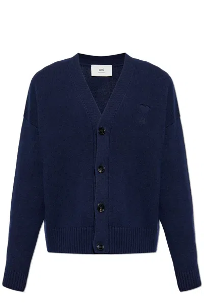 Ami Alexandre Mattiussi Blend Cardigan With Deep V Neckline In Blue