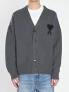 Ami Alexandre Mattiussi Ami Paris Ami De Coeur Heather Grey Wool Cardigan Men