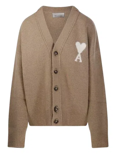 Ami Alexandre Mattiussi Ami Paris Ami De Coeur Cardigan In Neutral