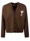 Ami Alexandre Mattiussi Cardigan With Embroidered Detail And Ribbed Cuffs In Brown