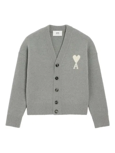 Ami Alexandre Mattiussi Ami Paris Ami De Coeur Knit Cardigan In Gray