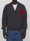 Ami Alexandre Mattiussi Ami Paris Ami De Coeur Heather Grey Wool Cardigan Men In Gray