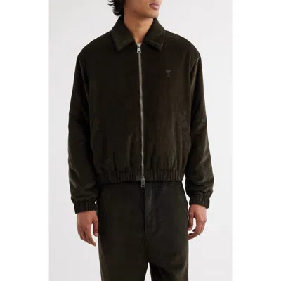 Ami Alexandre Mattiussi Ami Paris Ami De Coeur Corduroy Blouson Jacket In Dark Coffee