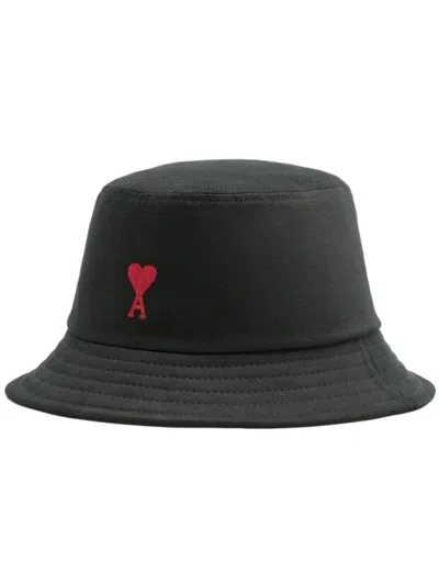 Ami Alexandre Mattiussi Ami Paris Ami De Coeur Embroidered Bucket Hat In Black