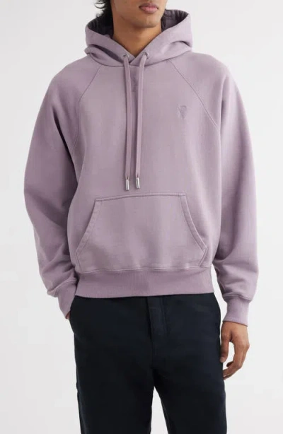 Ami Alexandre Mattiussi Ami Paris Ami De Coeur Cotton Hoodie In Lilac/504