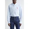 Ami Alexandre Mattiussi Adc Button-down Collar Logo-embroidered Striped Cotton Oxford Shirt In Blue