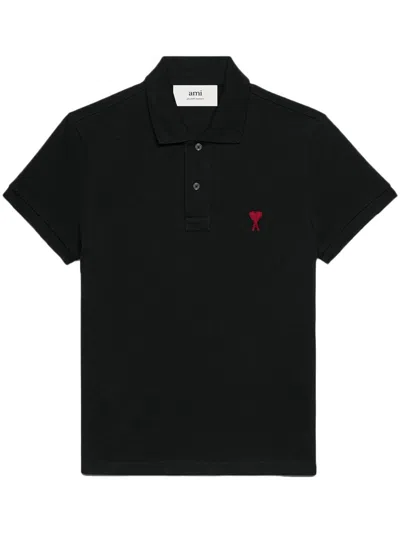 Ami Alexandre Mattiussi Ami Paris Ami De Coeur Cotton Polo Shirt In Black