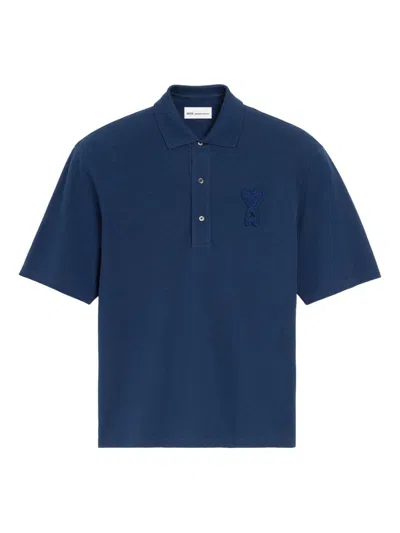 Ami Alexandre Mattiussi Blue Polo Shirt With Adc Patch Logo In Cotton Uomo In Multi