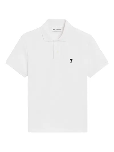 Ami Alexandre Mattiussi Ami Paris Men White Polo Shirt With Adc Embroidery On The Front And Classic Collar In Cotton Man In Multi