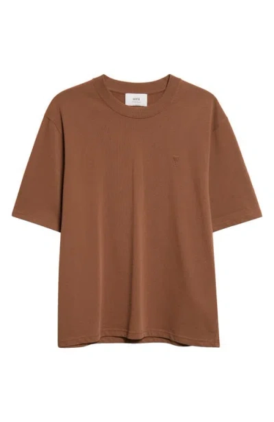 Ami Alexandre Mattiussi Ami Paris Ami De Coeur Cotton T-shirt In Brown