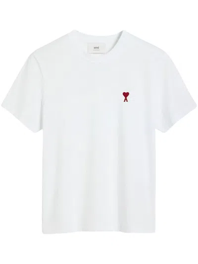 Ami Alexandre Mattiussi De Caur Embroidered Organic Cotton-jersey T-shirt In White