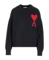 Ami Alexandre Mattiussi Ami Paris Wool Sweater With Heart Intarsia Design In Black