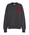 Ami Alexandre Mattiussi Crew Neck Long Sleeve Sweater With Ribbed Edges In Gray