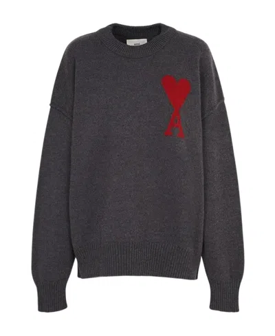 Ami Alexandre Mattiussi Ami Paris Ami De Coeur Crewneck Long-sleeved Jumper In Gray
