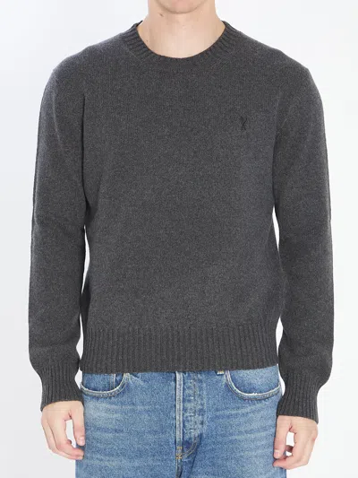 Ami Alexandre Mattiussi Ami Paris Ami De Coeur Crewneck Sweater In Gray