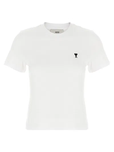 Ami Alexandre Mattiussi Cotton Cropped Fitted Logo-embroidered T-shirt In White