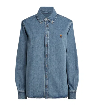 Ami Alexandre Mattiussi Ami Paris Ami De Coeur Shirt In Used Blue Denim