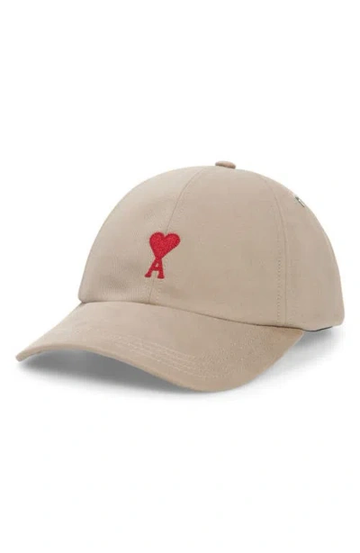 Ami Alexandre Mattiussi Ami Paris Ami De Coeur Embroidered Adjustable Baseball Cap In Taupe Clair
