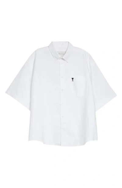 Ami Alexandre Mattiussi Ami Paris Button Down Short Sleeve Shirt Ami De Coeur In Cotton Oxford. Boxy Fit. In White