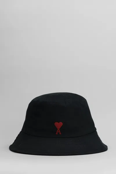 Ami Alexandre Mattiussi Ami Paris Ami De Coeur Embroidered Bucket Hat In Black