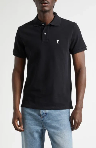 Ami Alexandre Mattiussi Black Polo Shirt With Ami De Coeur Logo Embroidered On The Front In Cotton Man In Multi