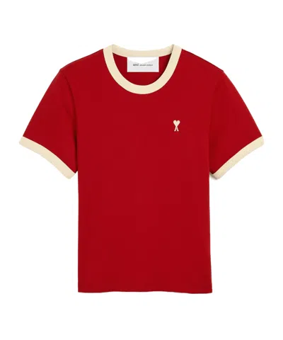 Ami Alexandre Mattiussi Ami Paris Ami De Coeur Embroidered Crewneck T-shirt In Red