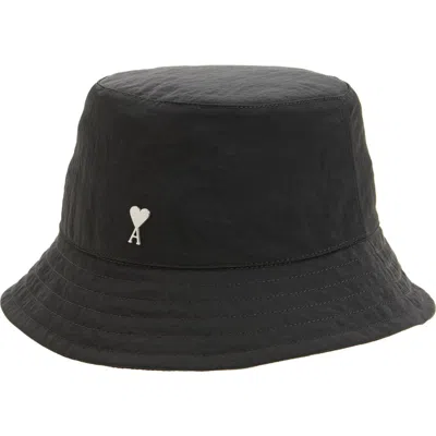 Ami Alexandre Mattiussi Ami Paris Ami De Coeur Embroidered Nylon Bucket Hat In Black