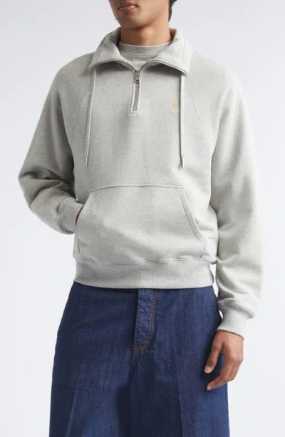 Ami Alexandre Mattiussi Ami Paris Ami De Coeur Embroidered Quarter Zip Pullover In Gray