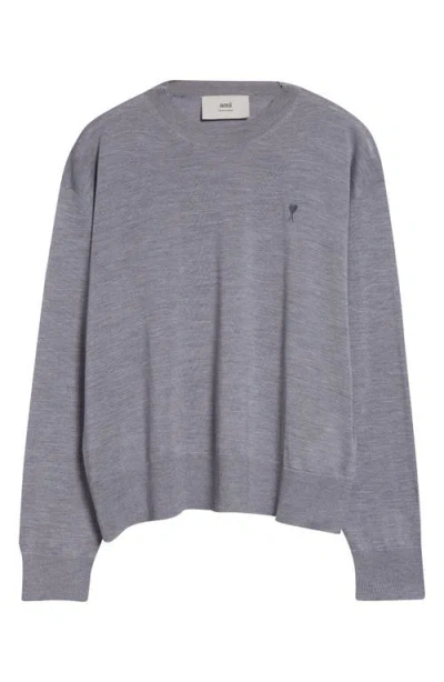AMI ALEXANDRE MATTIUSSI AMI PARIS AMI DE COEUR EMBROIDERED WOOL & SILK SWEATER