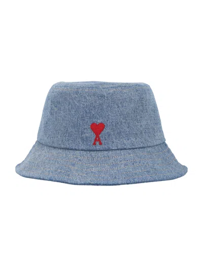 Ami Alexandre Mattiussi Ami Paris Ami De Coeur Embroidery Bucket Hat In Used Blue