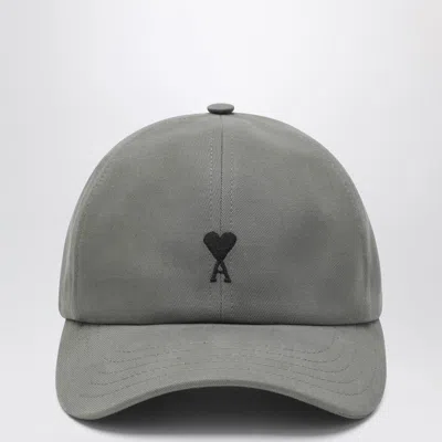 Ami Alexandre Mattiussi Cotton Gabardine Baseball Cap With Peach Skin Effect And Ami In Gray