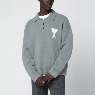 Ami Alexandre Mattiussi Ami De Coeur Grey Polo Sweater In Gray