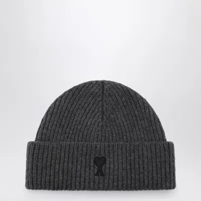 AMI ALEXANDRE MATTIUSSI AMI PARIS AMI DE COEUR GREY WOOL BEANIE