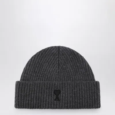 AMI ALEXANDRE MATTIUSSI AMI DE COEUR GREY WOOL BEANIE