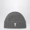 Ami Alexandre Mattiussi Ami De Coeur Grey Wool Beanie In Gray