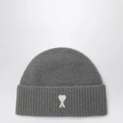 Ami Alexandre Mattiussi Ami De Coeur Grey Wool Beanie In Gray
